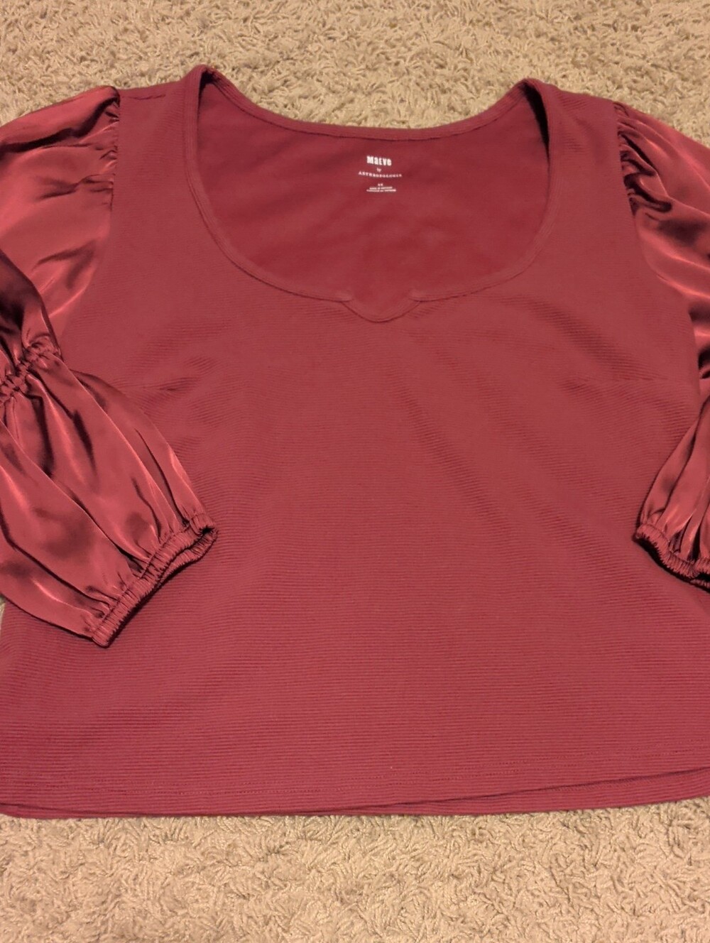 MAEVE by Anthropologie Wine Puff Sleeve Scoop Neck Top Size 2x